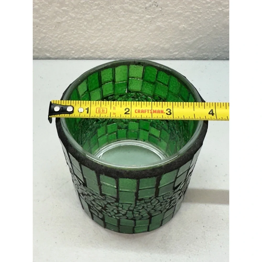 Vintage Green Mosaic Glass Candle Holder